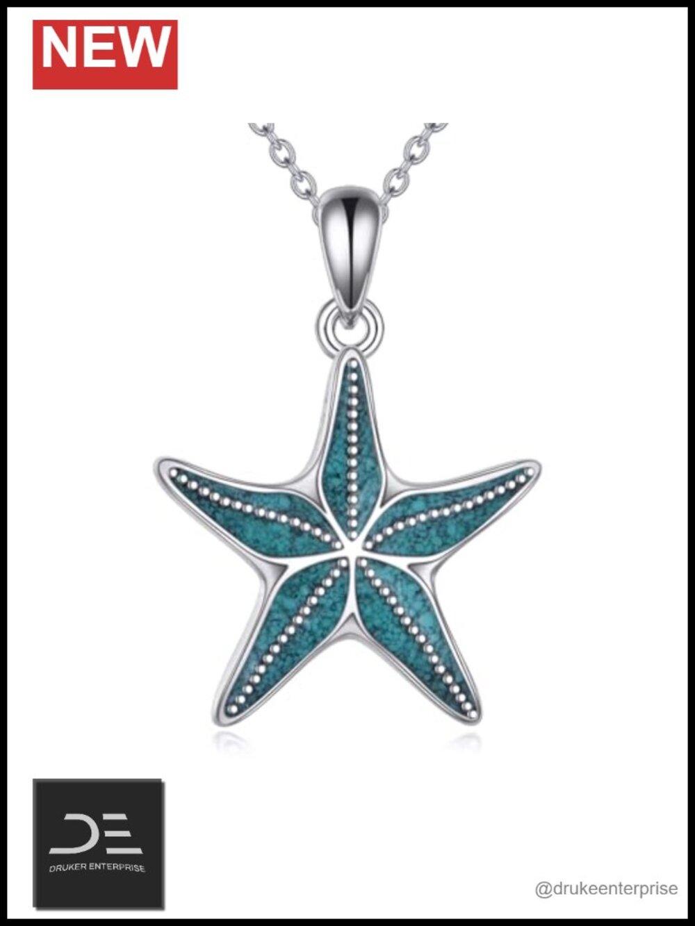 925 Sterling Silver Ocean Animal Starfish Necklace with Turquoise - Women's Gift